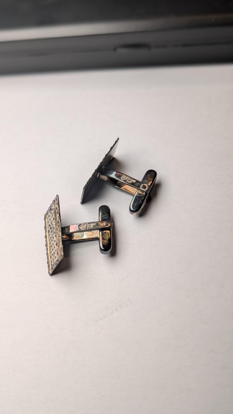 Vintage Sterling Silver Textured Mens Cuff Links | 925 Silver - Image 2