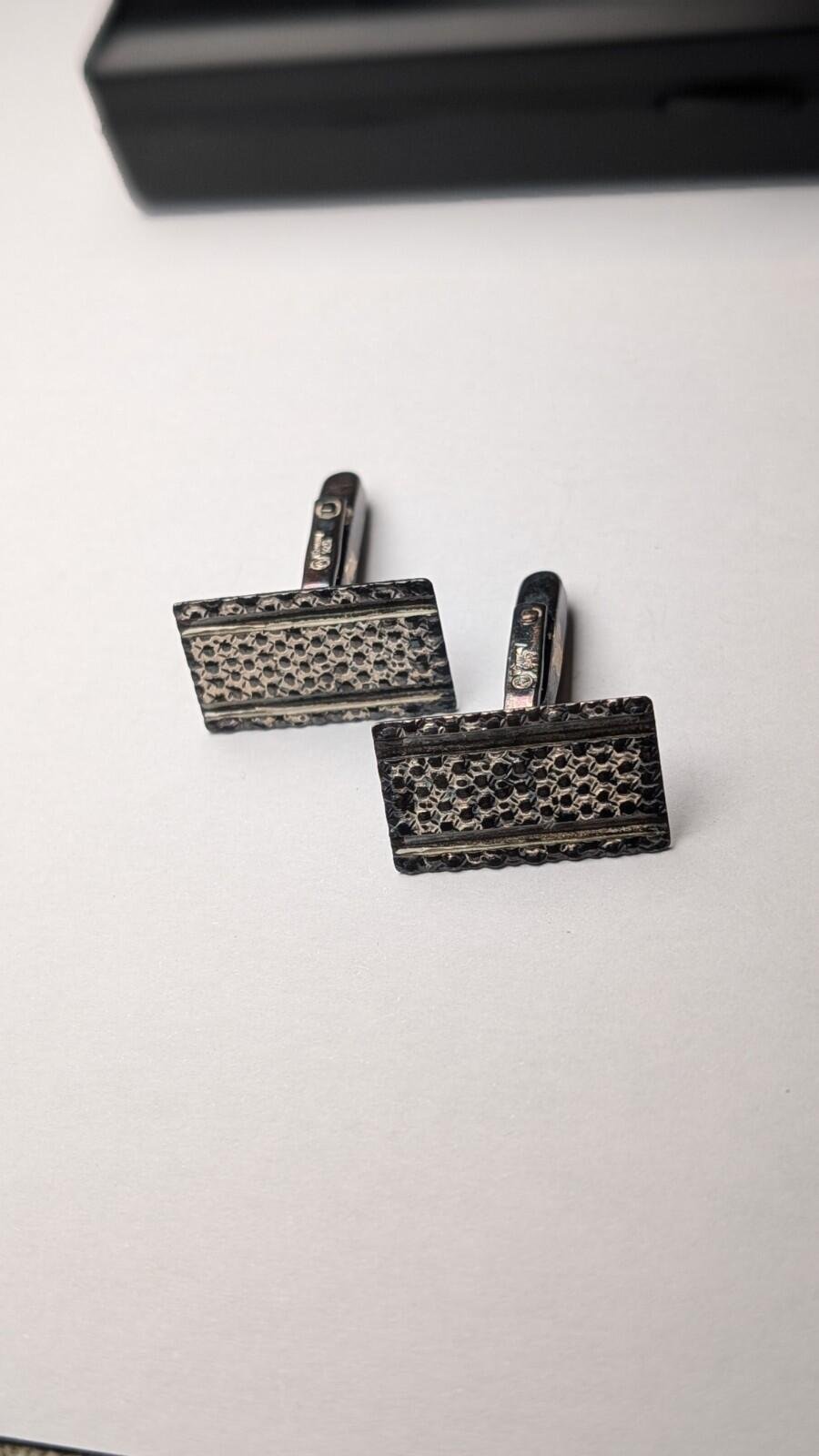 Vintage Sterling Silver Textured Mens Cuff Links | 925 Silver - Image 4