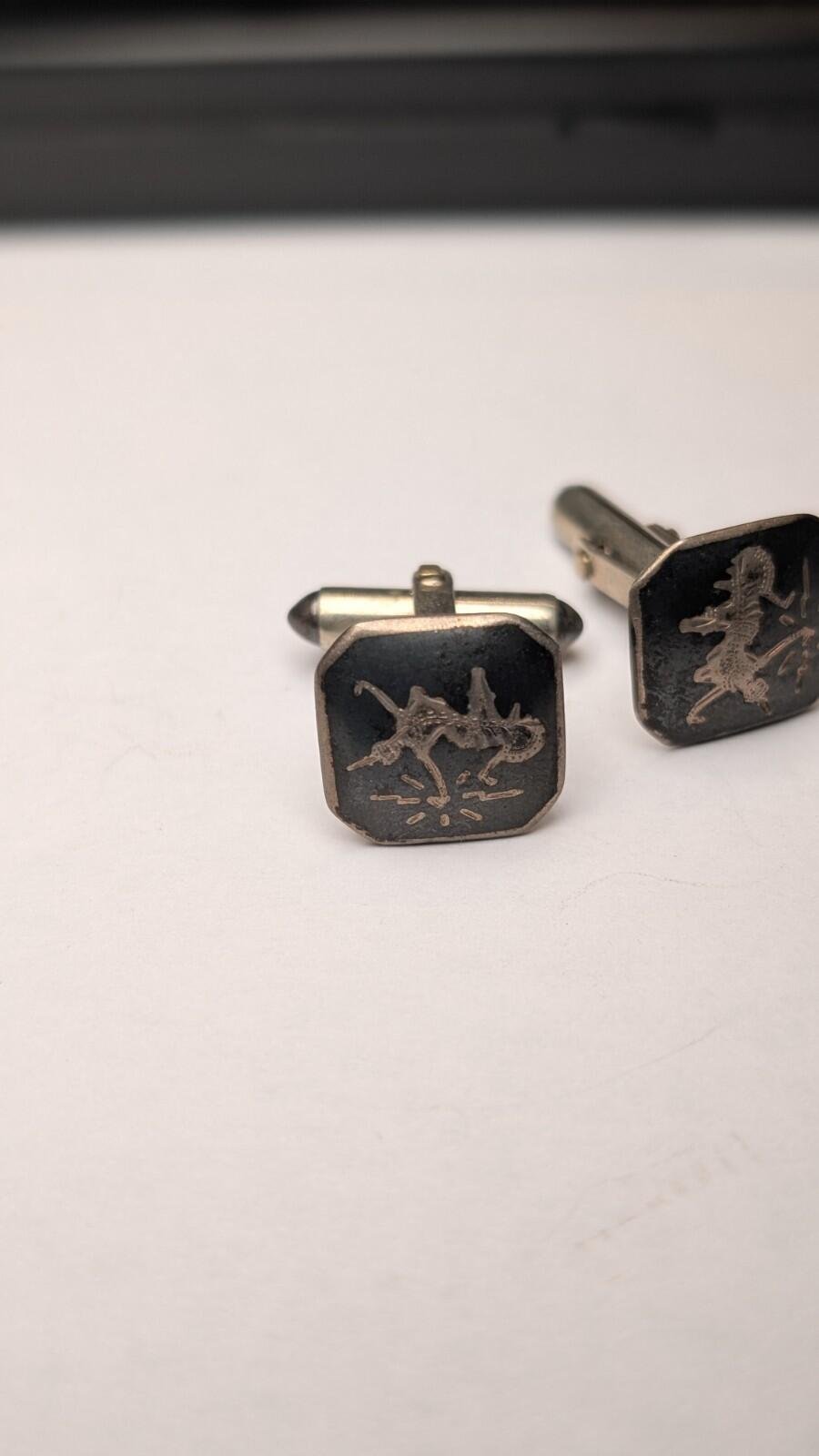 Vintage Sterling Silver Siam Black Niello Cuff Links | 925 Silver - Image 2