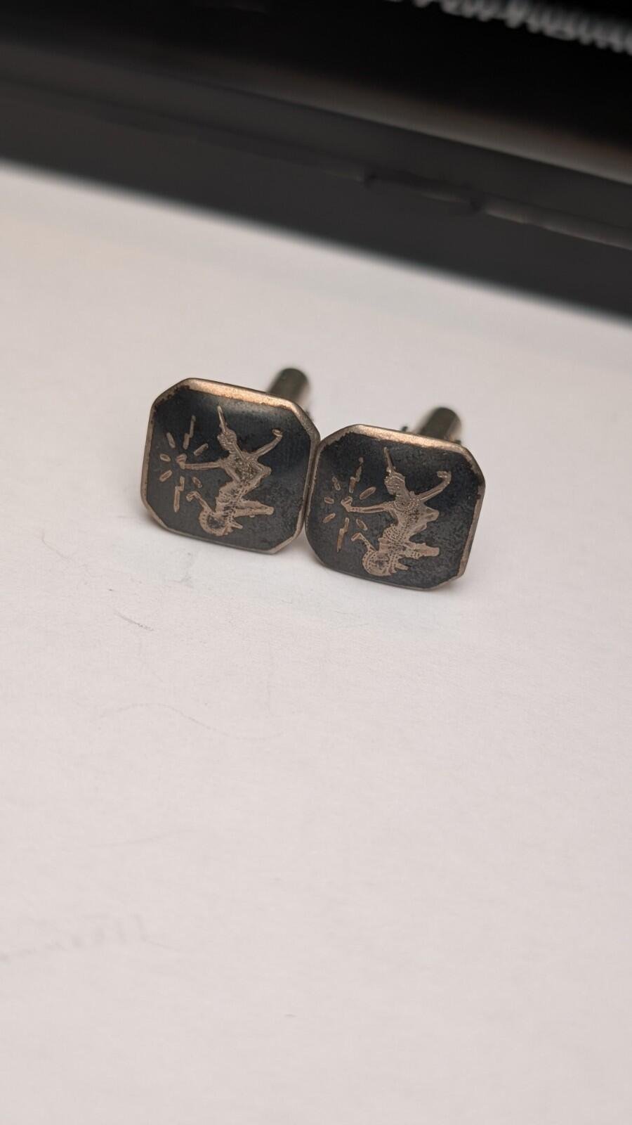 Vintage Sterling Silver Siam Black Niello Cuff Links | 925 Silver - Image 5