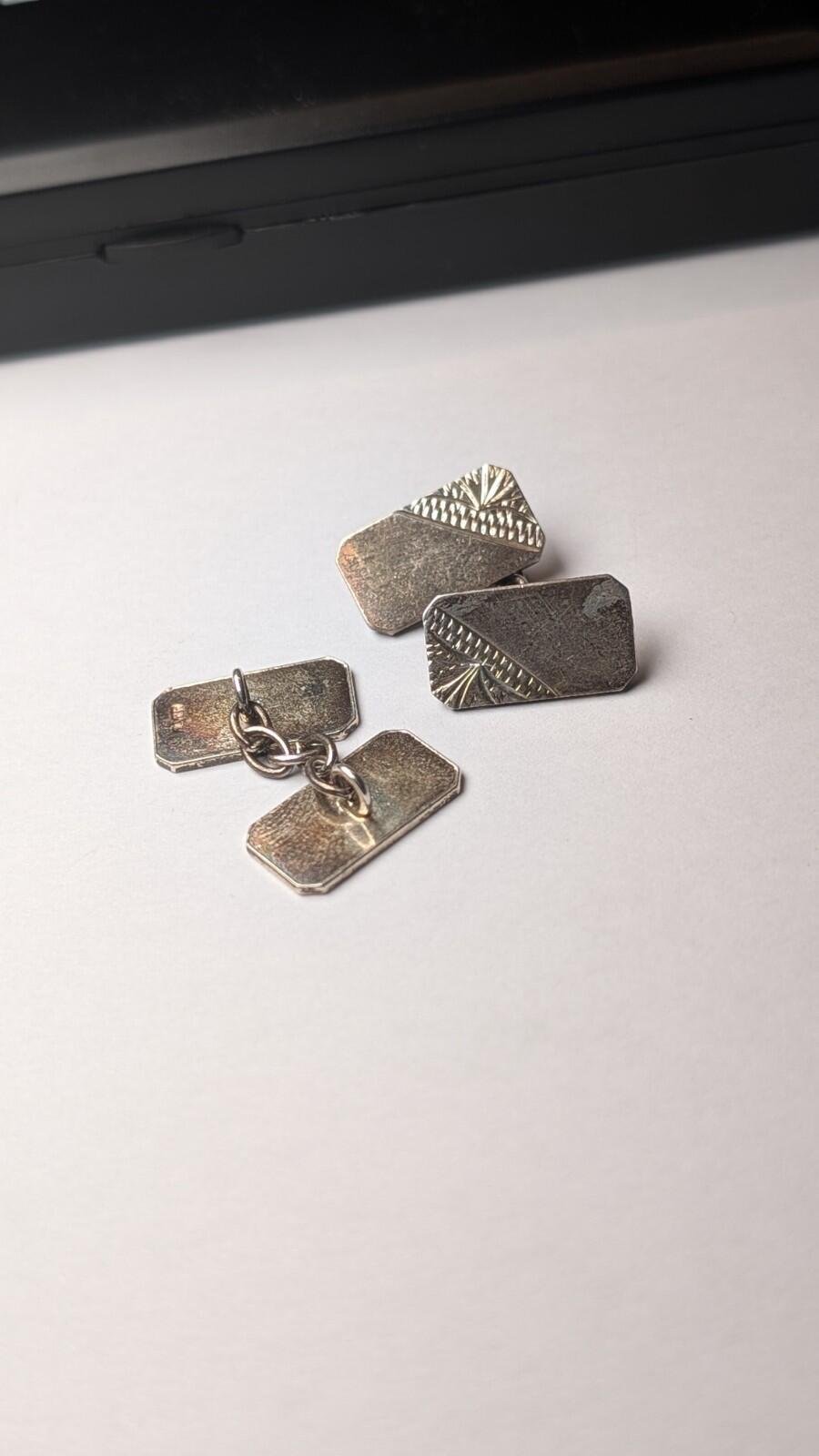 Vintage Sterling Silver Textured Mens Cuff Links | 925 Silver - Image 4