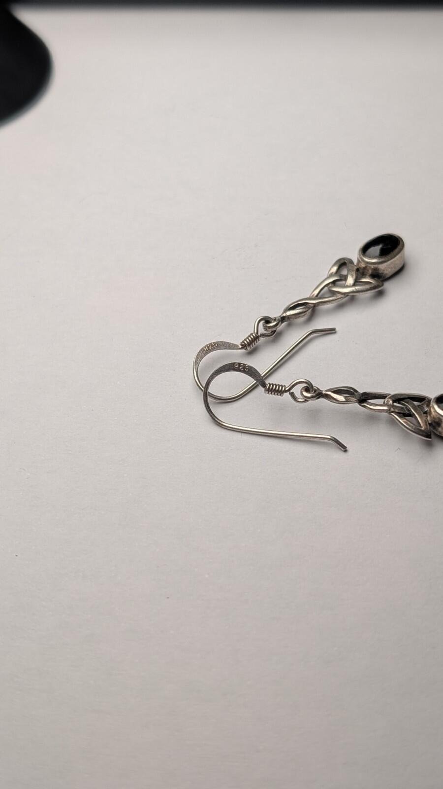 Vintage Sterling Silver Celtic Drop Earrings With Oval Black Onyx Gemstones - Image 3