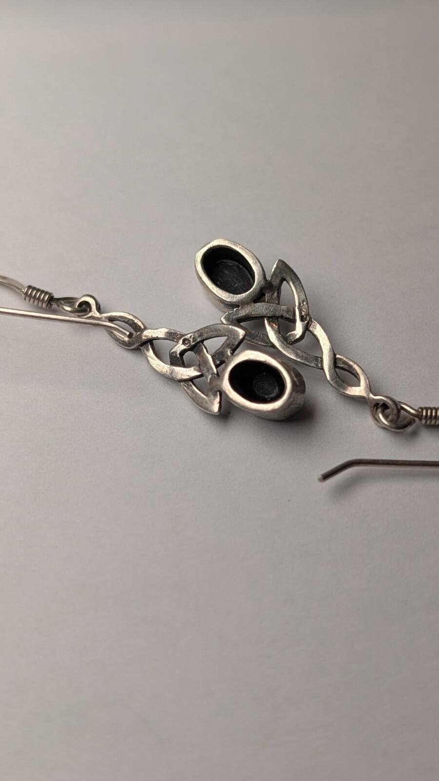 Vintage Sterling Silver Celtic Drop Earrings With Oval Black Onyx Gemstones - Image 6