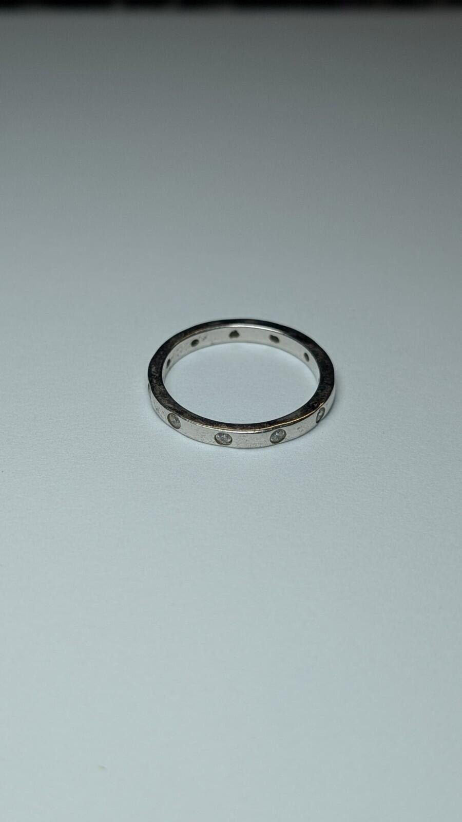 Vintage Sterling Silver Clear Gemstone Band Ring | Size S 1/2 | 925 Silver