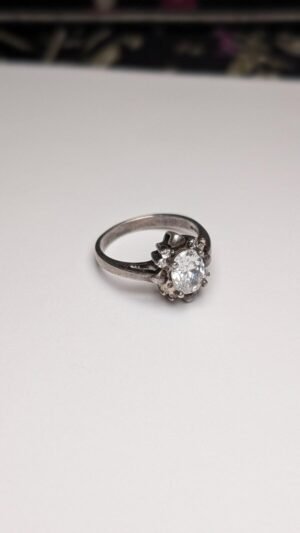 Vintage Sterling Silver Clear Gemstone Cluster Ring | Size O 1/2 | 925 Silver