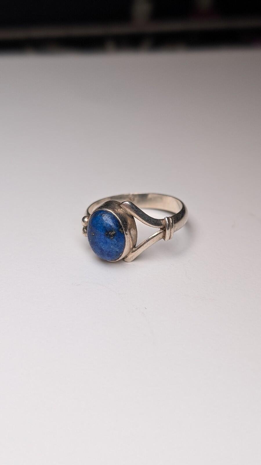 Vintage Sterling Silver Blue Gemstone Lapis Lazuli Ring | Size O | 925 Silver - Image 7