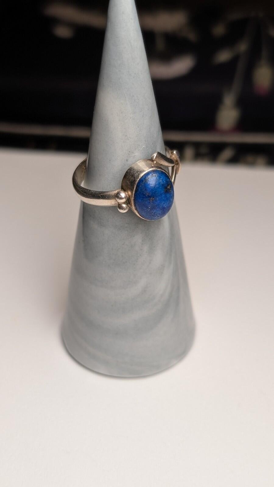 Vintage Sterling Silver Blue Gemstone Lapis Lazuli Ring | Size O | 925 Silver - Image 10