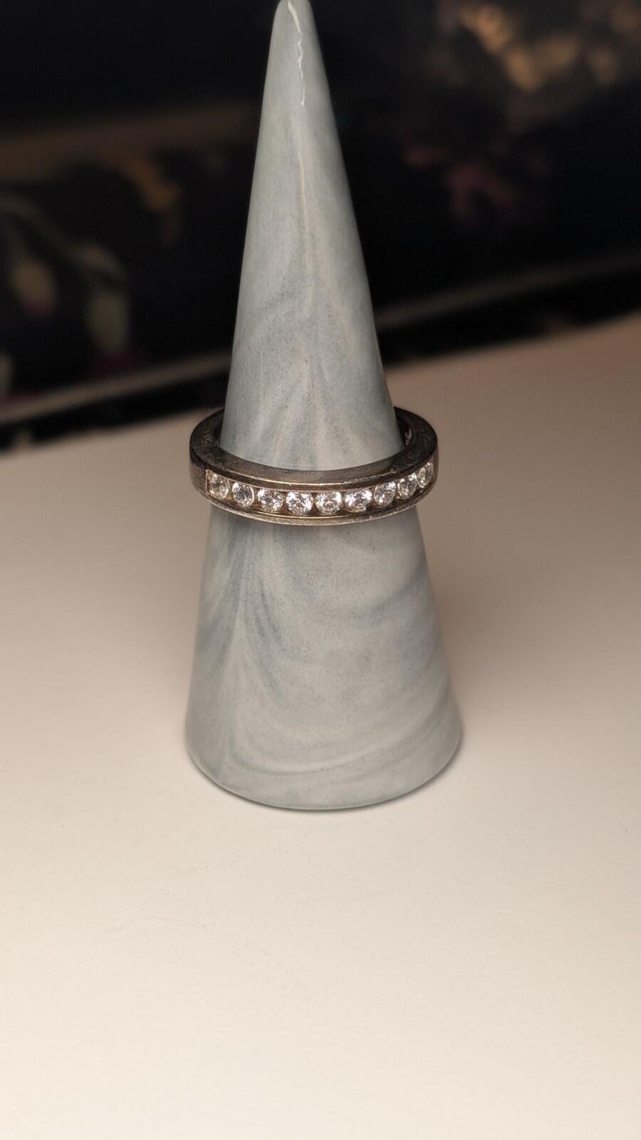 Vintage Sterling Silver Clear Gemstone Band Ring | Size S | 925 Silver