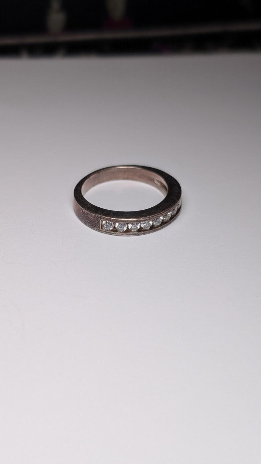 Vintage Sterling Silver Clear Gemstone Band Ring | Size S | 925 Silver - Image 2