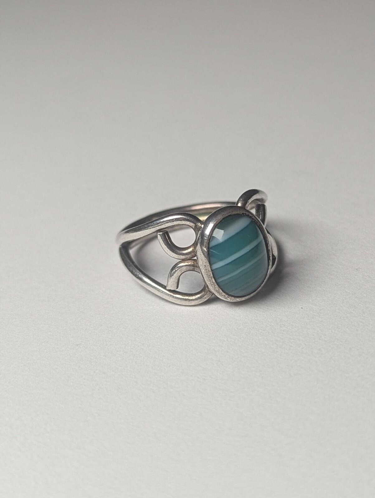 Vintage Sterling Silver 1977 Green Banded Agate Ring | Size K | 925 Silver - Image 3