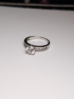 Vintage Sterling Silver Clear Gemstone Band Ring | Size Q 1/2 | 925 Silver
