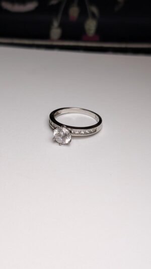 Vintage Sterling Silver Clear Gemstone Band Ring | Size Q 1/2 | 925 Silver