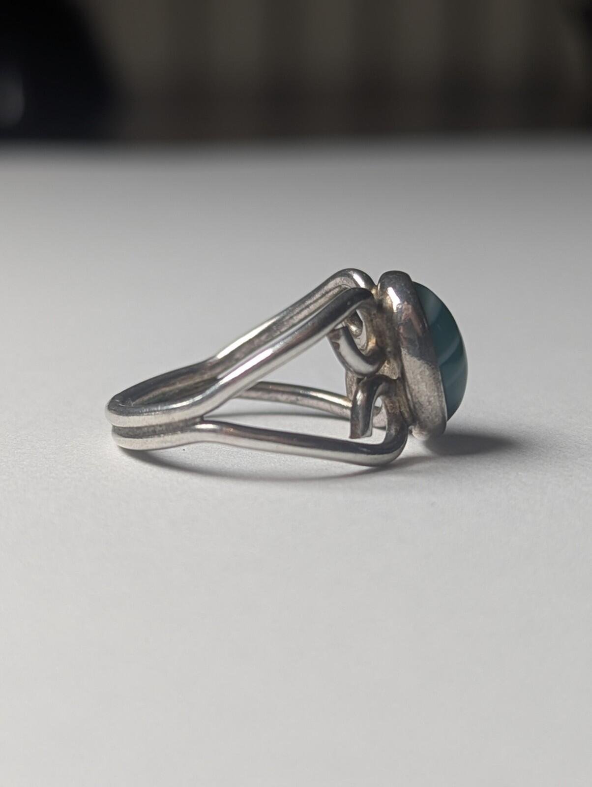 Vintage Sterling Silver 1977 Green Banded Agate Ring | Size K | 925 Silver - Image 5