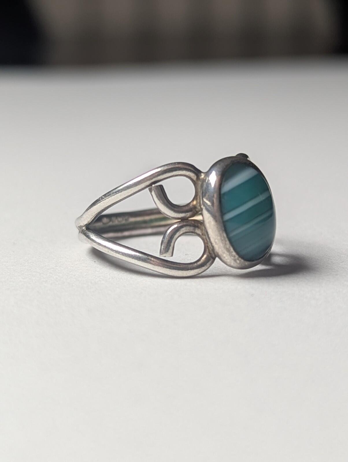 Vintage Sterling Silver 1977 Green Banded Agate Ring | Size K | 925 Silver - Image 6