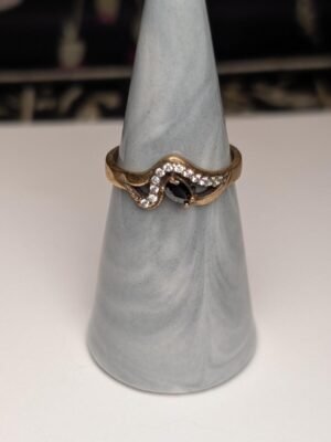 Vintage Sterling Silver Clear Gemstone & Black Onyx Two Tone Ring | Size R | 925
