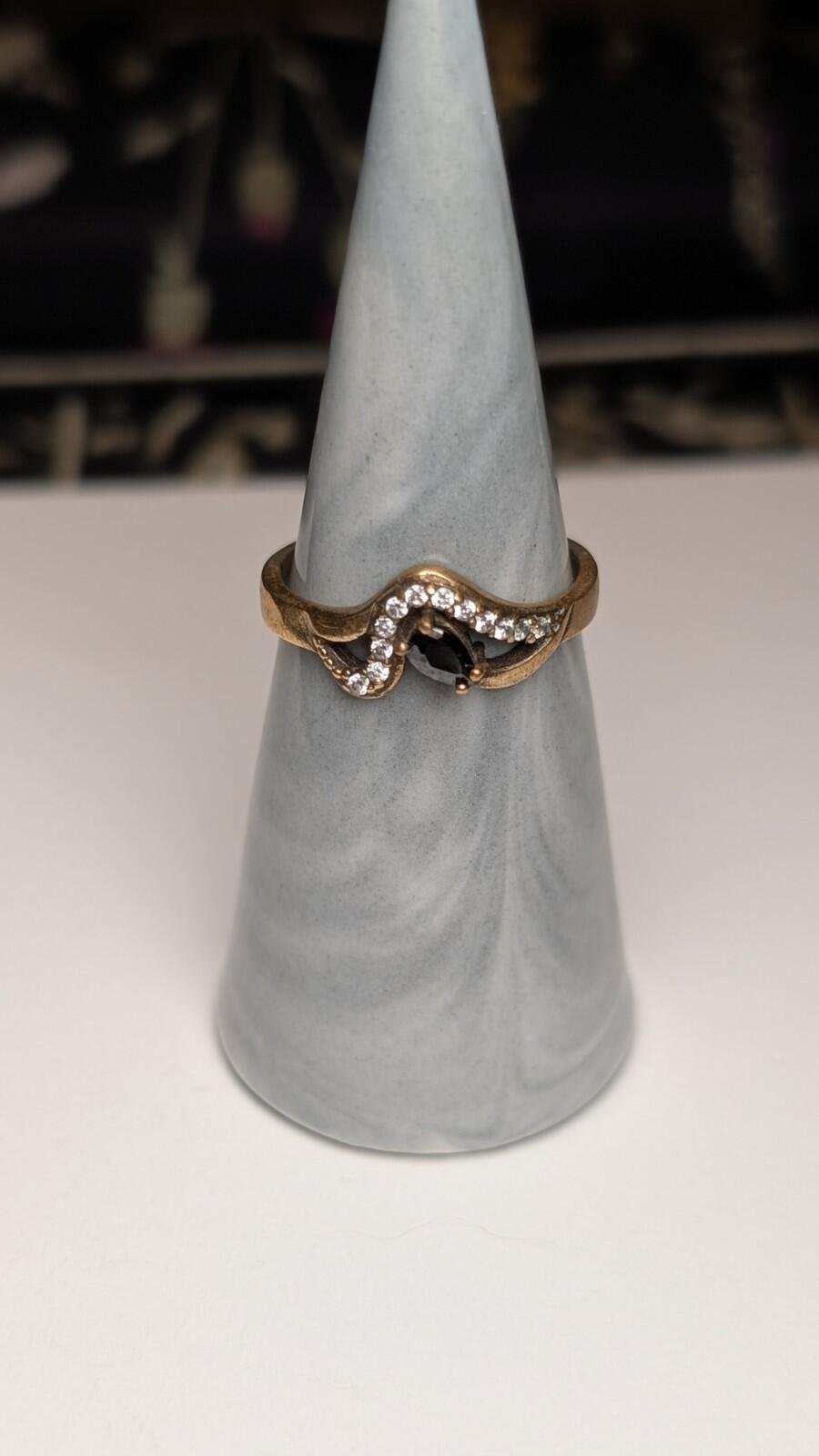 Vintage Sterling Silver Clear Gemstone & Black Onyx Two Tone Ring | Size R | 925