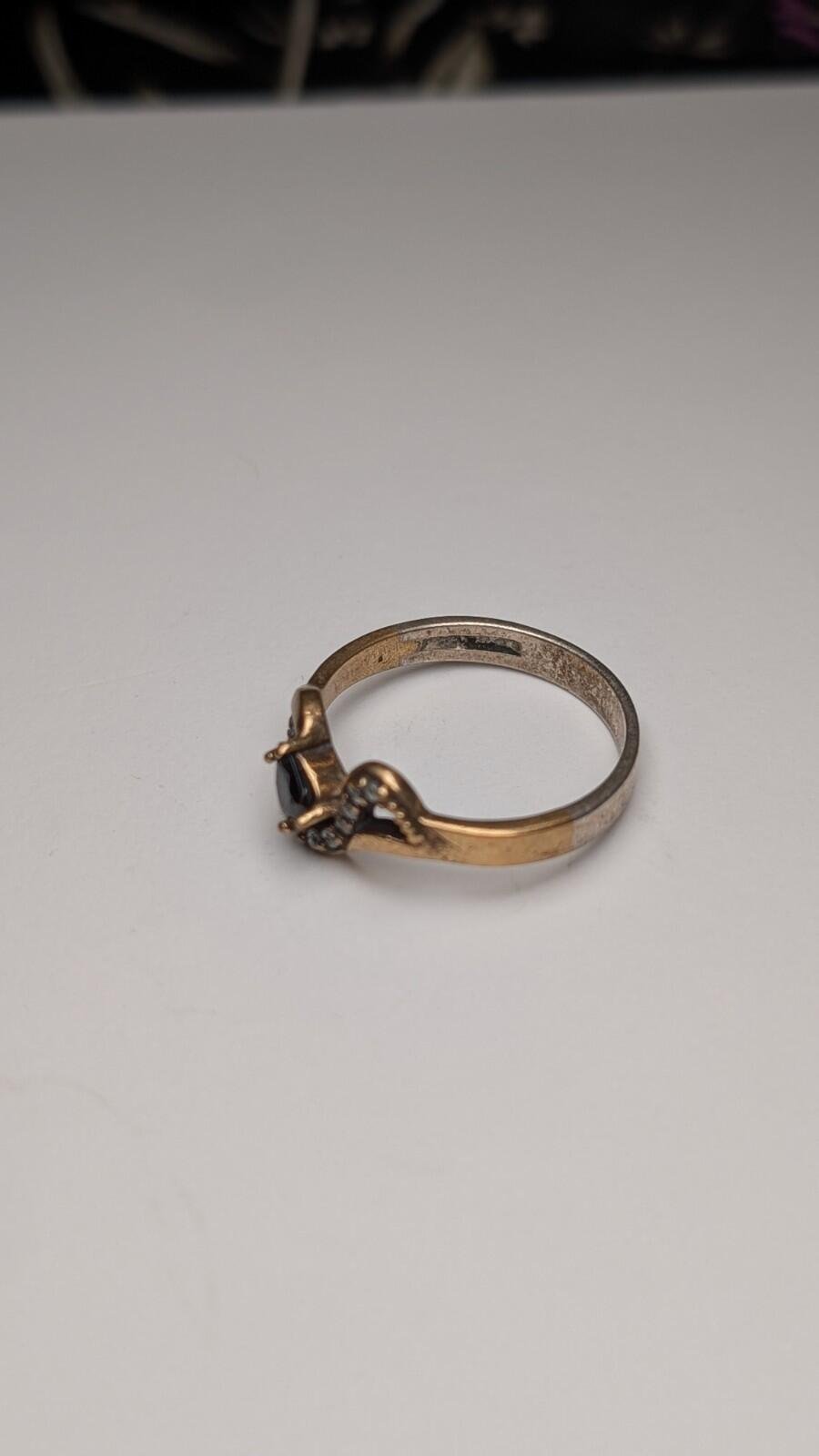 Vintage Sterling Silver Clear Gemstone & Black Onyx Two Tone Ring | Size R | 925 - Image 2