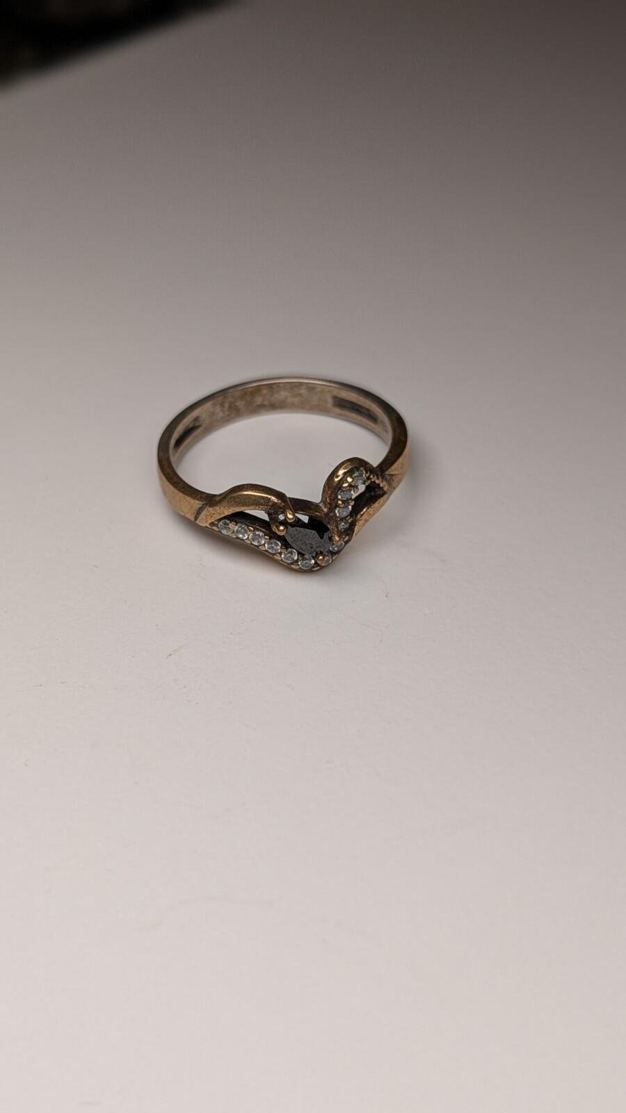 Vintage Sterling Silver Clear Gemstone & Black Onyx Two Tone Ring | Size R | 925 - Image 3