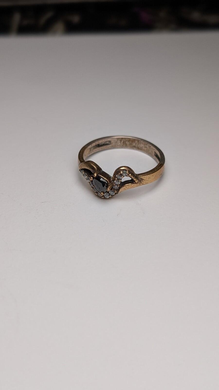 Vintage Sterling Silver Clear Gemstone & Black Onyx Two Tone Ring | Size R | 925 - Image 4