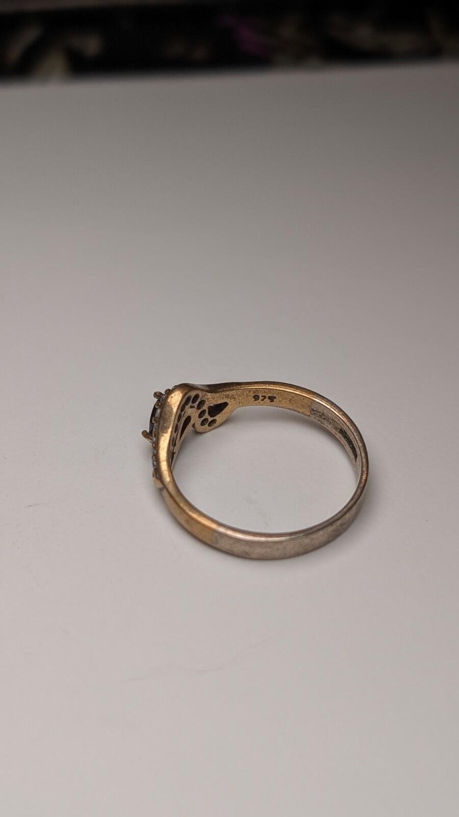 Vintage Sterling Silver Clear Gemstone & Black Onyx Two Tone Ring | Size R | 925 - Image 6
