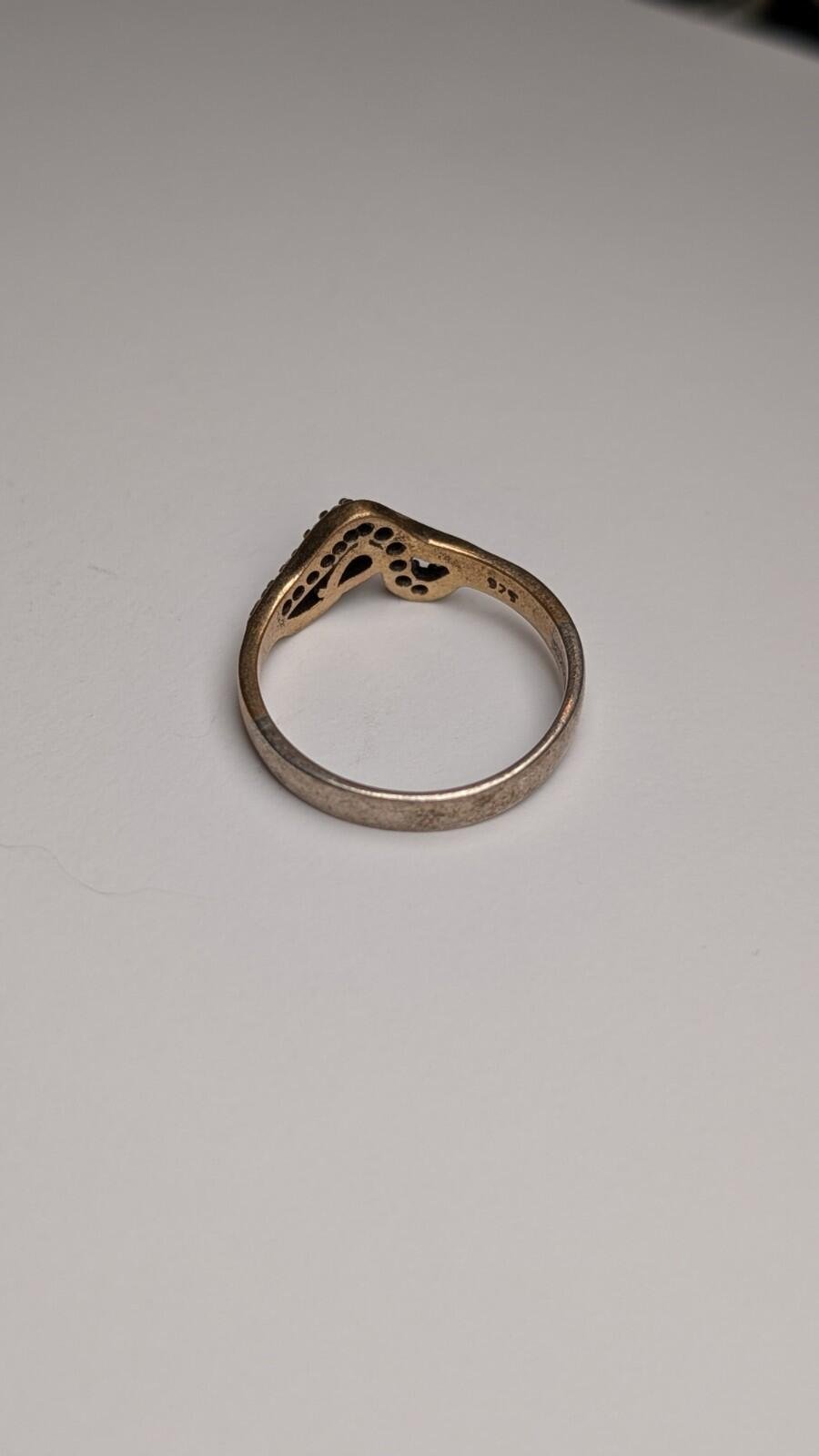 Vintage Sterling Silver Clear Gemstone & Black Onyx Two Tone Ring | Size R | 925 - Image 7