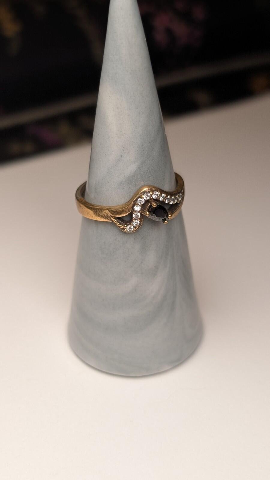 Vintage Sterling Silver Clear Gemstone & Black Onyx Two Tone Ring | Size R | 925 - Image 8