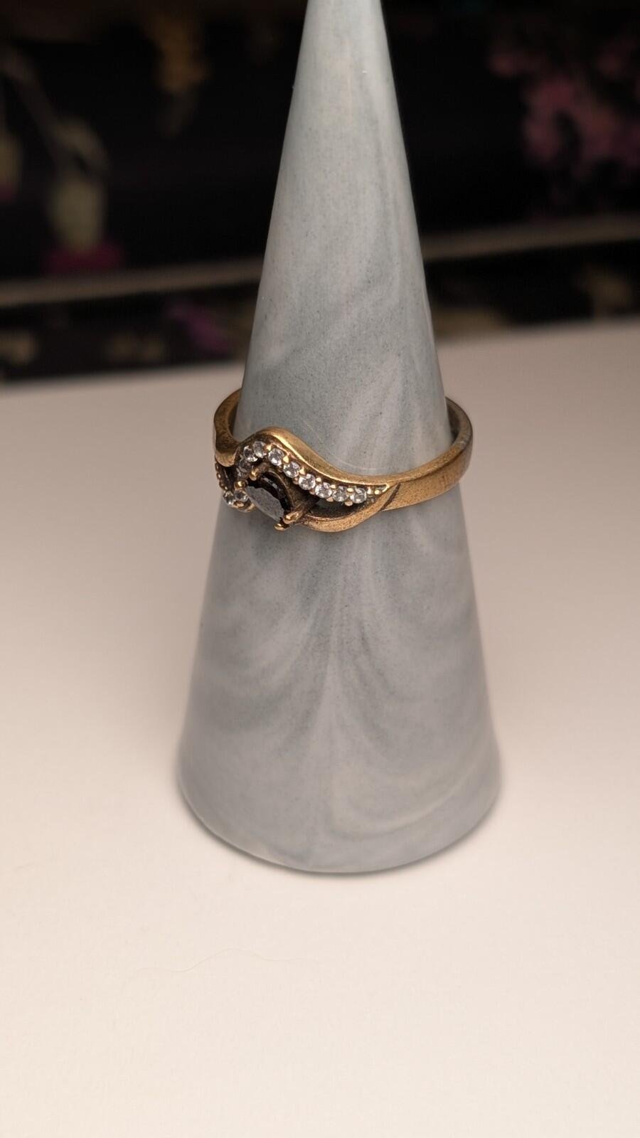 Vintage Sterling Silver Clear Gemstone & Black Onyx Two Tone Ring | Size R | 925 - Image 9