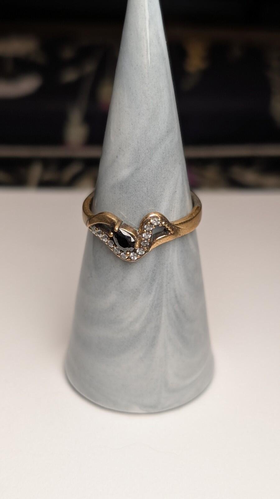 Vintage Sterling Silver Clear Gemstone & Black Onyx Two Tone Ring | Size R | 925 - Image 11
