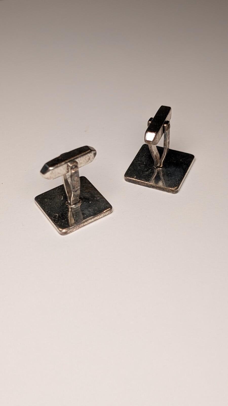 Vintage Sterling Silver Square Etched Men's Cuff Links | 925 Silver - Image 5