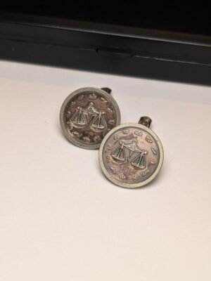 Vintage Sterling Silver Libra Star Sign Cuff Links | 925 Silver (Slightly Bent)