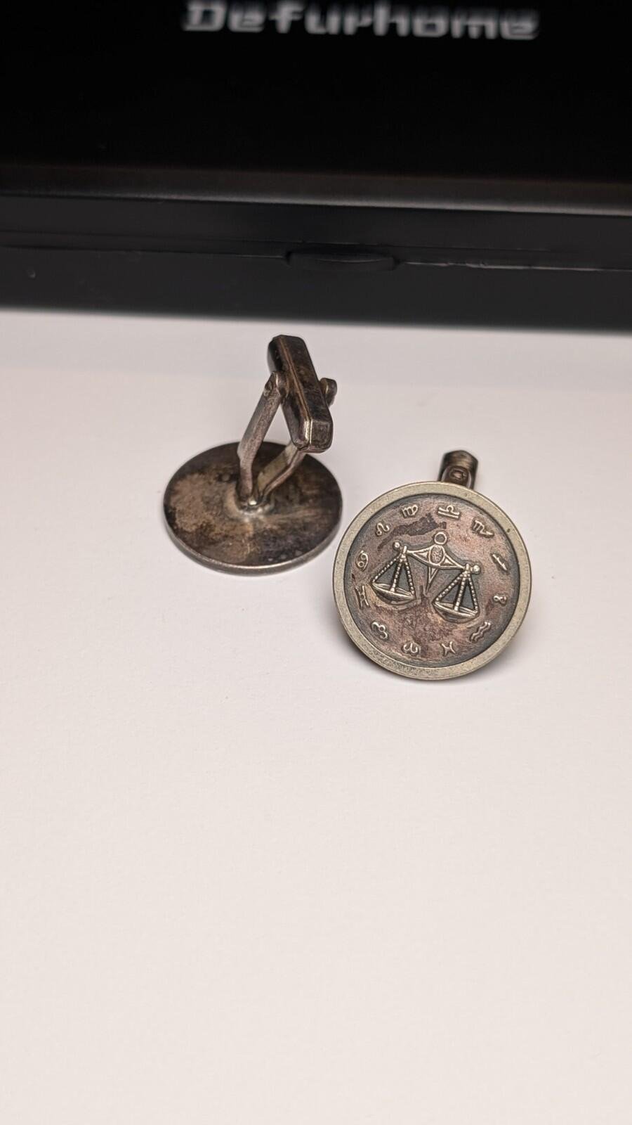 Vintage Sterling Silver Libra Star Sign Cuff Links | 925 Silver (Slightly Bent) - Image 2