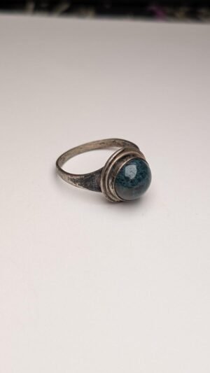 Vintage Sterling Silver Gemstone Moss Agate Ring | Size Q 1/2 | 925 Silver