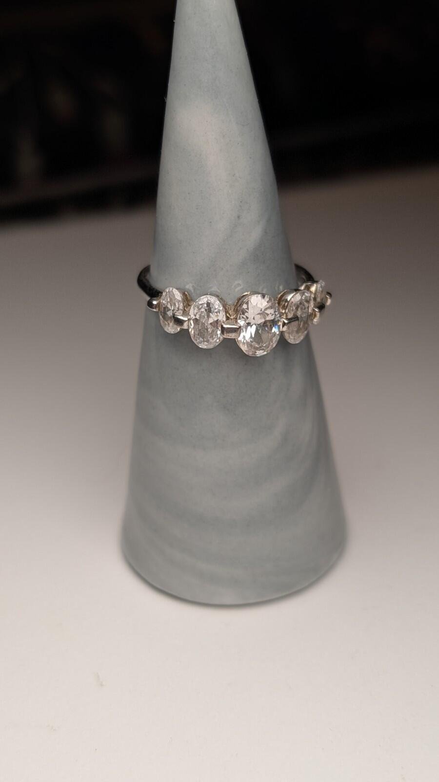 Vintage Sterling Silver CZ 5 Stone Clear Gemstone Ring | Size P 1/2 | 925