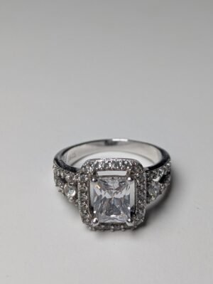 Vintage Sterling Silver CZ Clear Cluster Gemstone Ring | Size O | 925