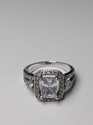Vintage Sterling Silver CZ Clear Cluster Gemstone Ring | Size O | 925