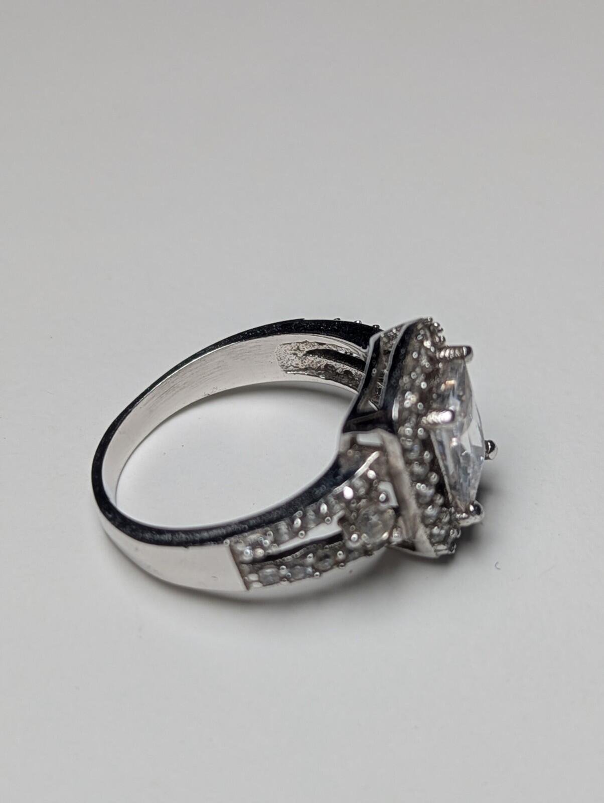 Vintage Sterling Silver CZ Clear Cluster Gemstone Ring | Size O | 925 - Image 3