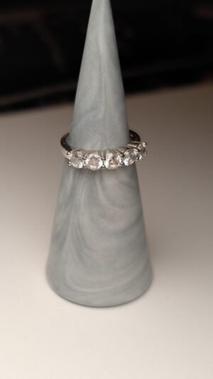 Vintage Sterling Silver CZ 5 Stone Clear Gemstone Ring | Size L 1/2 | 925