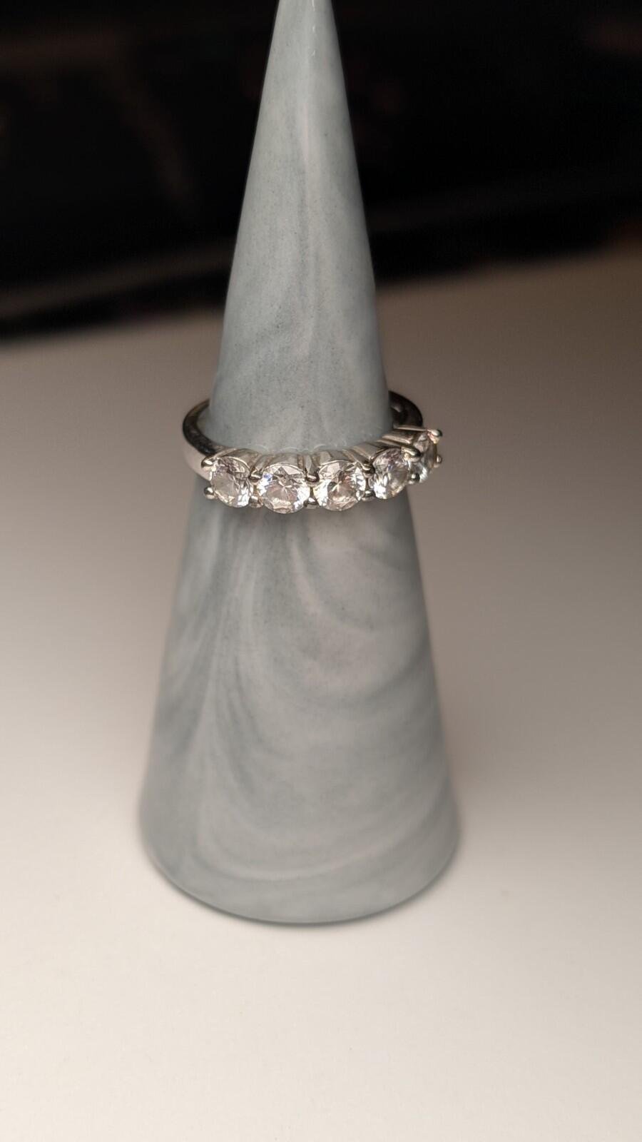 Vintage Sterling Silver CZ 5 Stone Clear Gemstone Ring | Size L 1/2 | 925