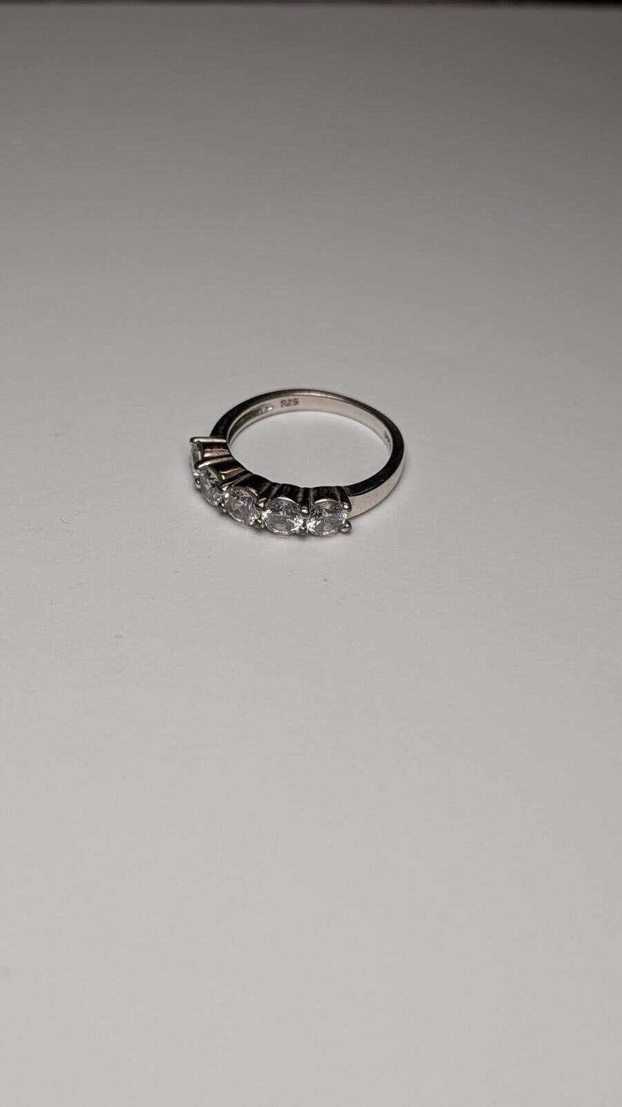 Vintage Sterling Silver CZ 5 Stone Clear Gemstone Ring | Size L 1/2 | 925 - Image 2