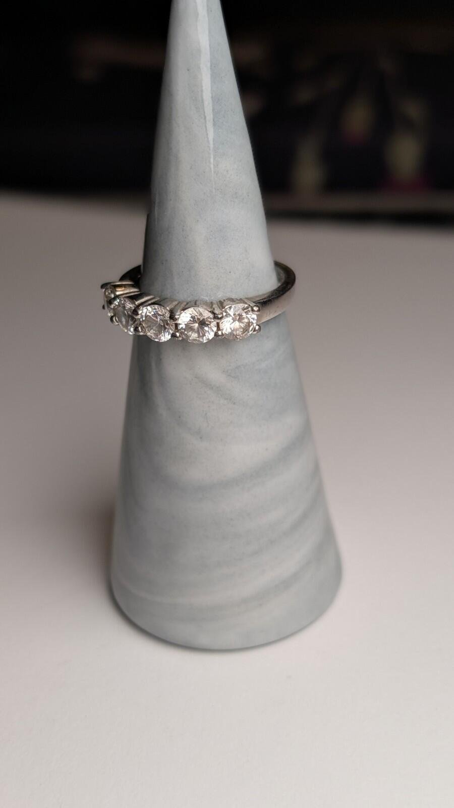 Vintage Sterling Silver CZ 5 Stone Clear Gemstone Ring | Size L 1/2 | 925 - Image 4