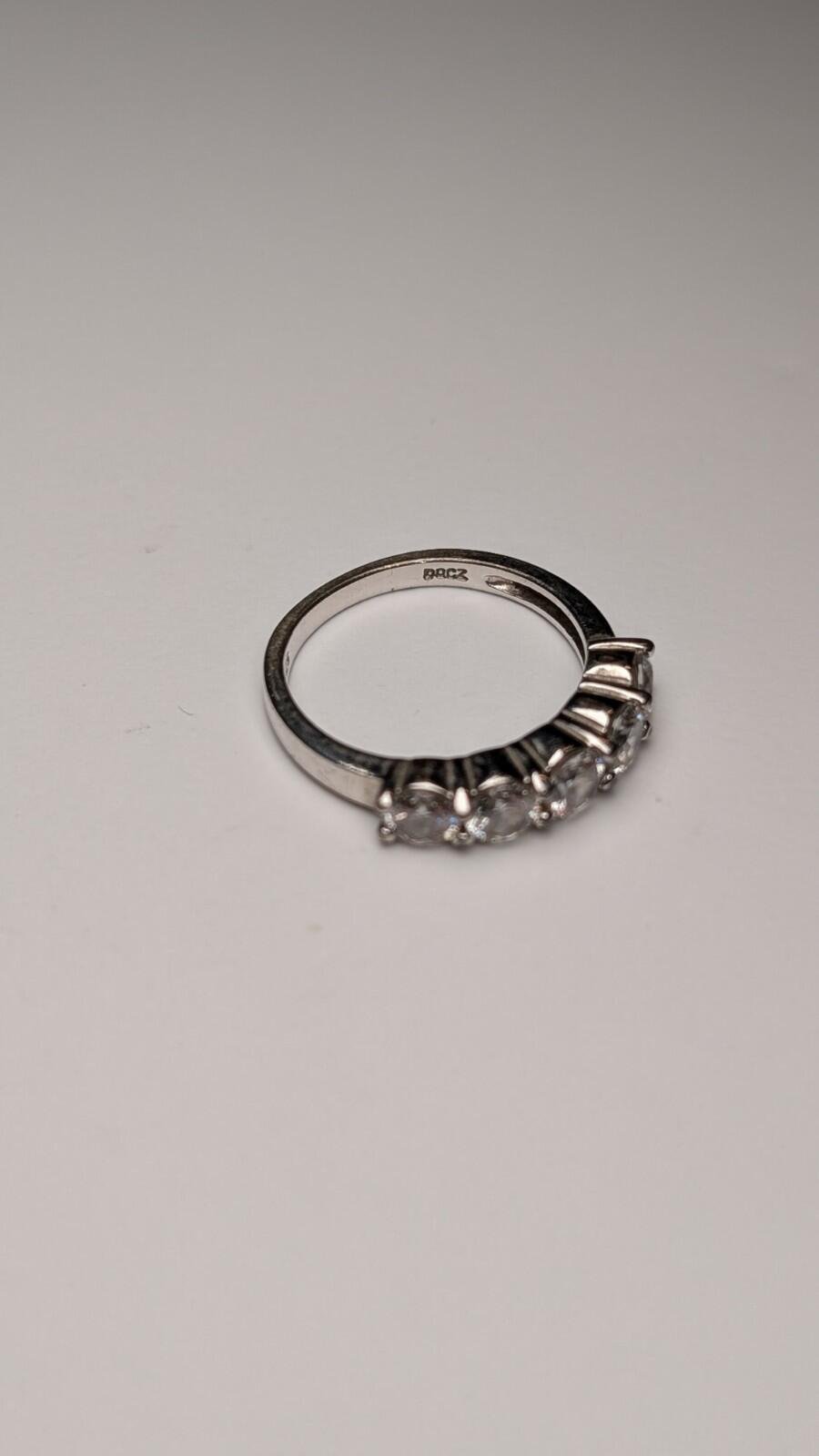 Vintage Sterling Silver CZ 5 Stone Clear Gemstone Ring | Size L 1/2 | 925 - Image 5