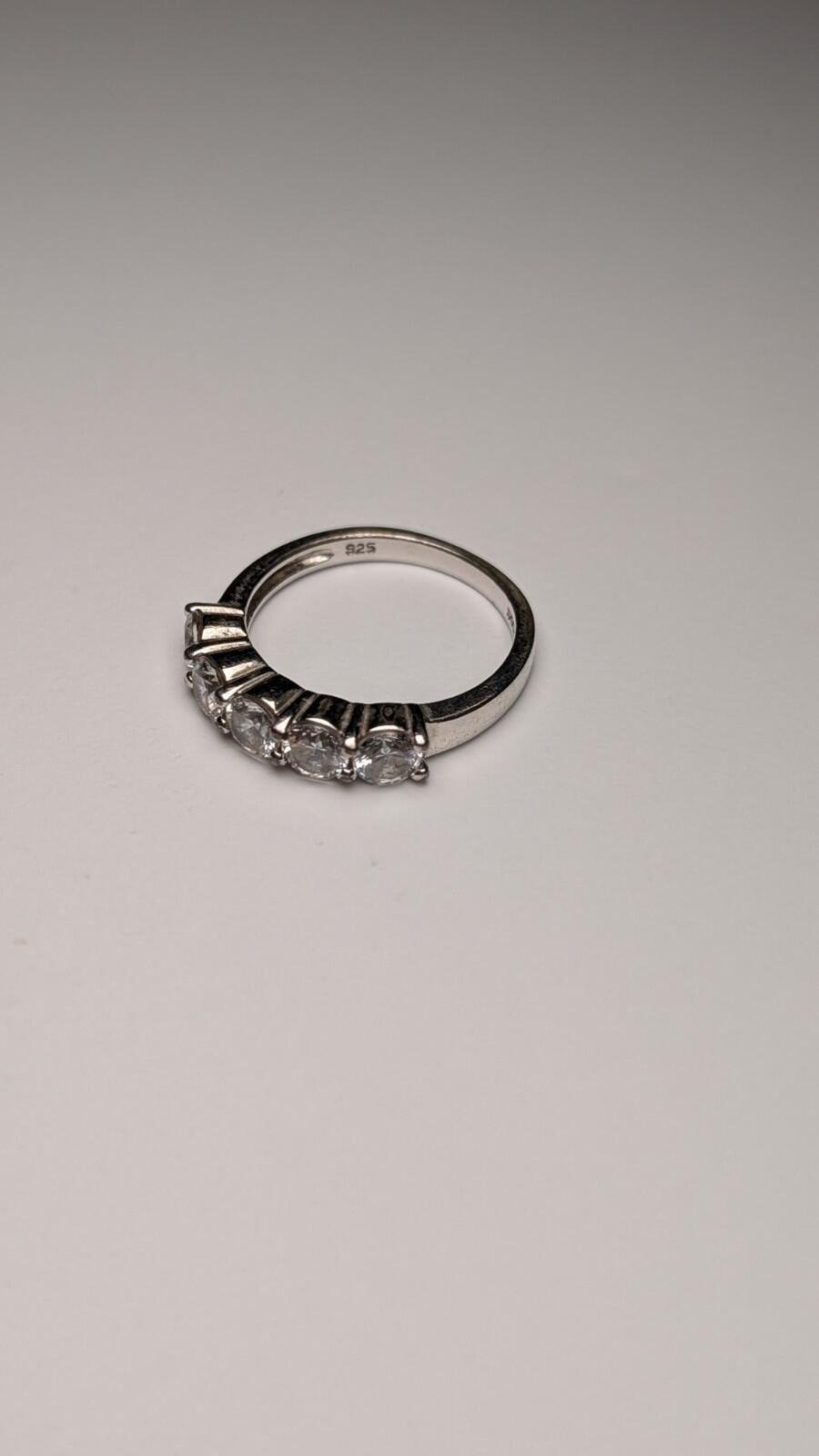 Vintage Sterling Silver CZ 5 Stone Clear Gemstone Ring | Size L 1/2 | 925 - Image 6
