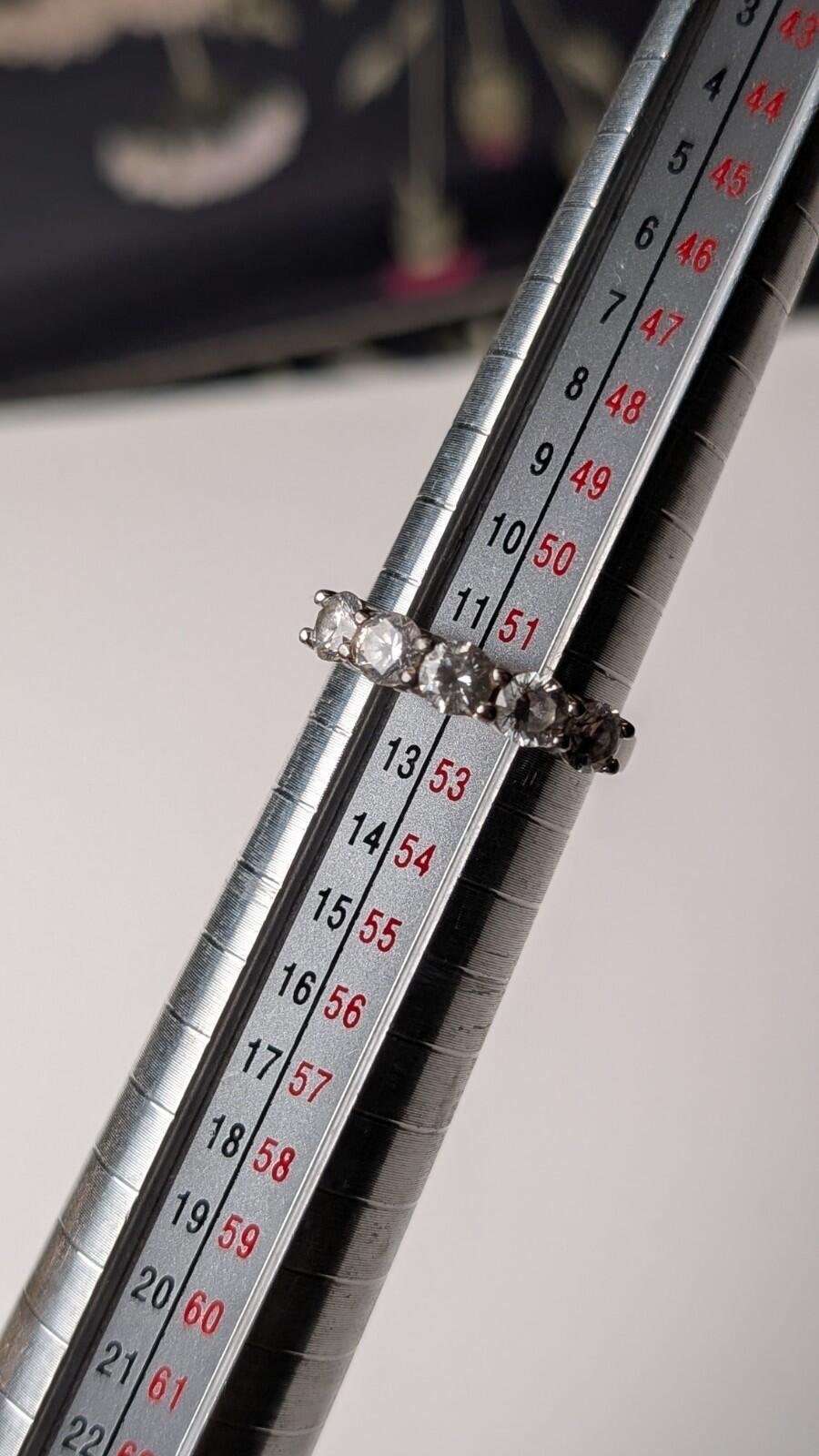 Vintage Sterling Silver CZ 5 Stone Clear Gemstone Ring | Size L 1/2 | 925 - Image 8