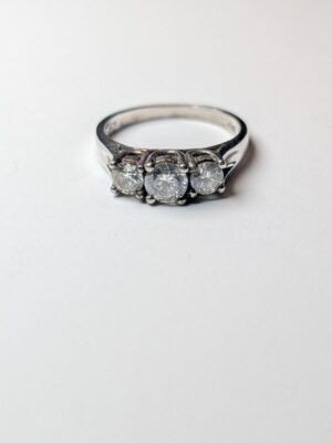 Vintage Sterling Silver CZ 3 Stone Ring | Size N | 925 Silver