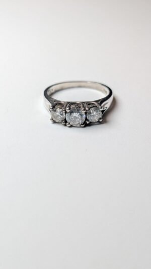 Vintage Sterling Silver CZ 3 Stone Ring | Size N | 925 Silver