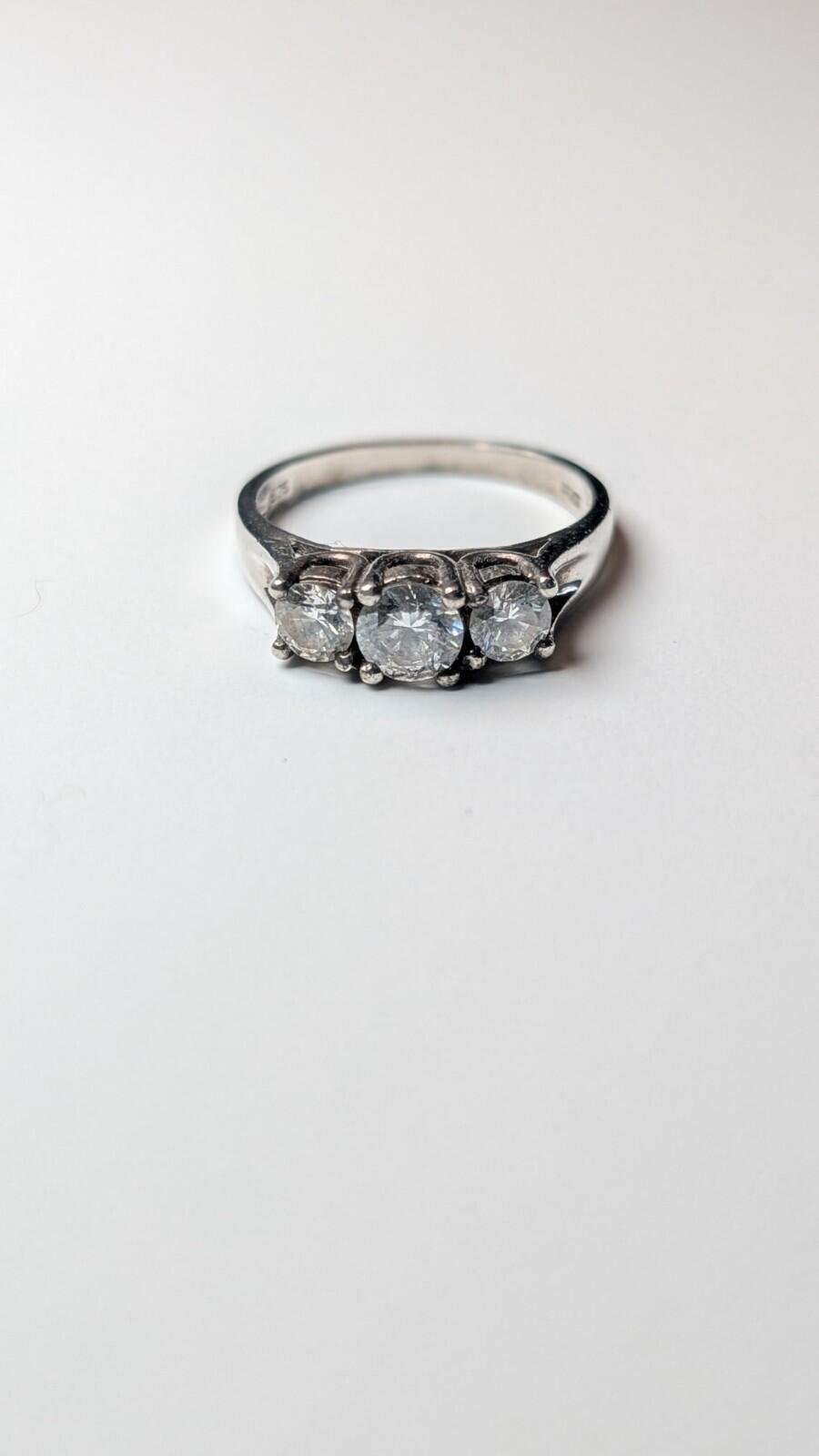 Vintage Sterling Silver CZ 3 Stone Ring | Size N | 925 Silver