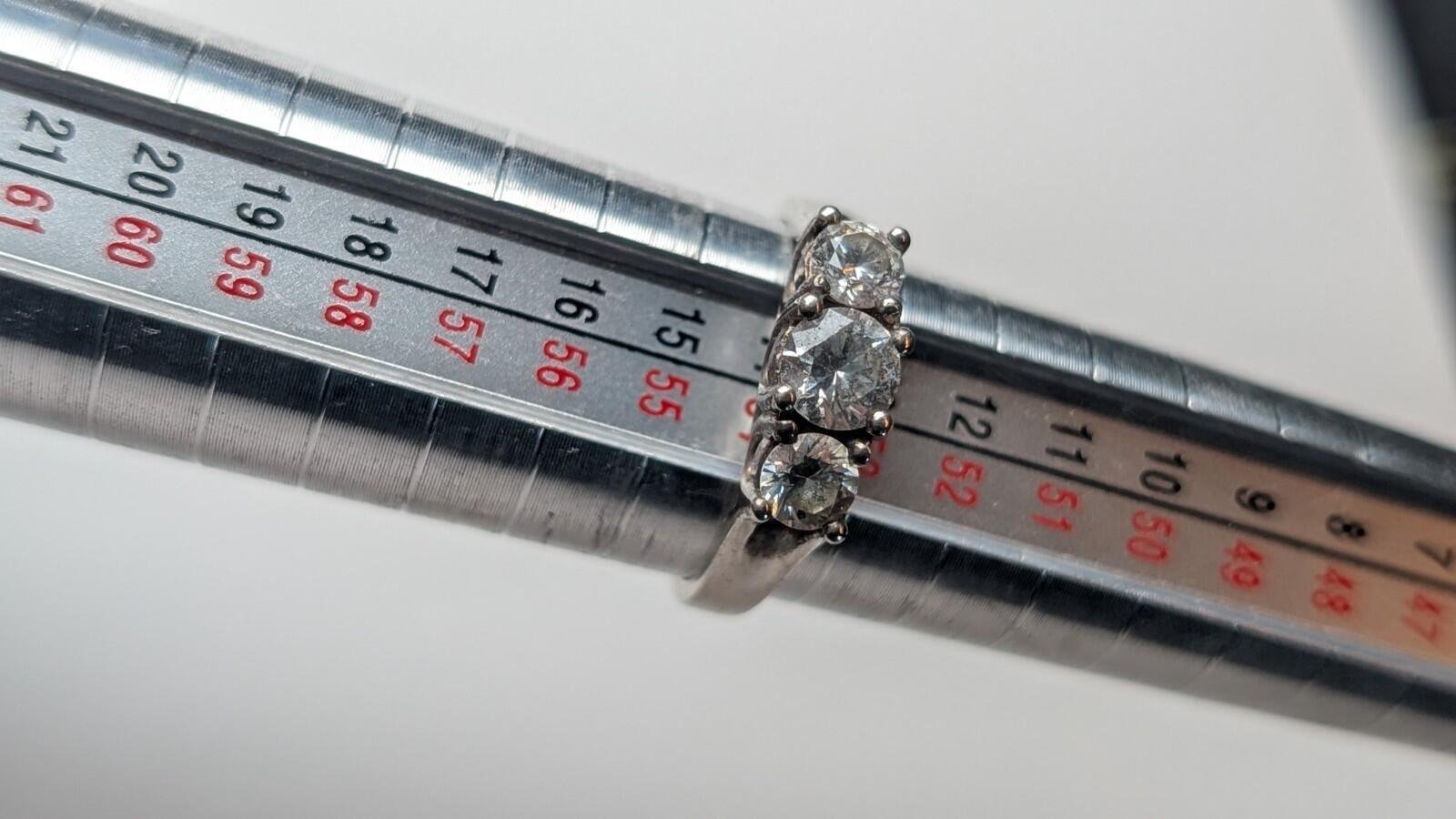 Vintage Sterling Silver CZ 3 Stone Ring | Size N | 925 Silver - Image 9