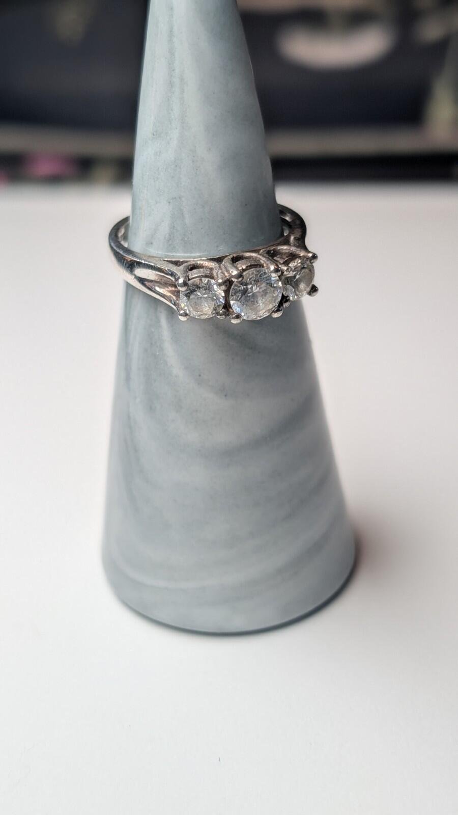 Vintage Sterling Silver CZ 3 Stone Ring | Size N | 925 Silver - Image 11