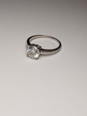 Vintage Sterling Silver CZ Stone Clear Gemstone Ring | Size T 1/2 | 925