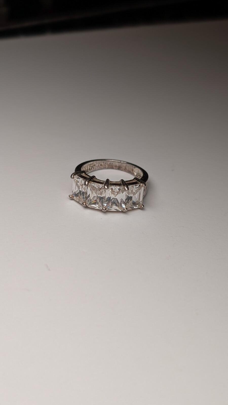 Vintage Sterling Silver CZ 4 Stone Clear Gemstone Ring | Size L 1/2 | 925